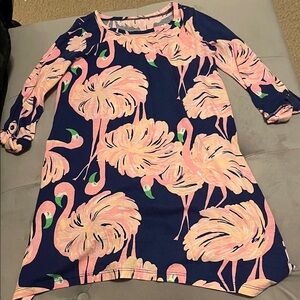 Lilly Pulitzer Kids Dress in Navy and Pink Flamingo Print